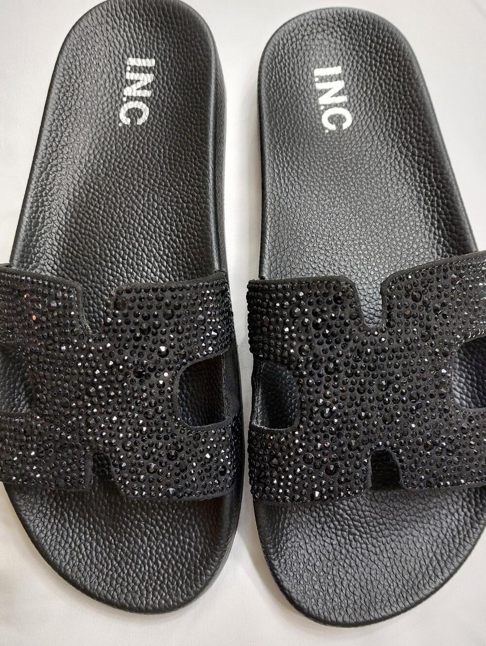 INC International Concepts- Black Crystal Slide Sandals